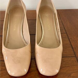 Stuart Weitzman Beige Patent Leather Marymid Pumps - 6.5